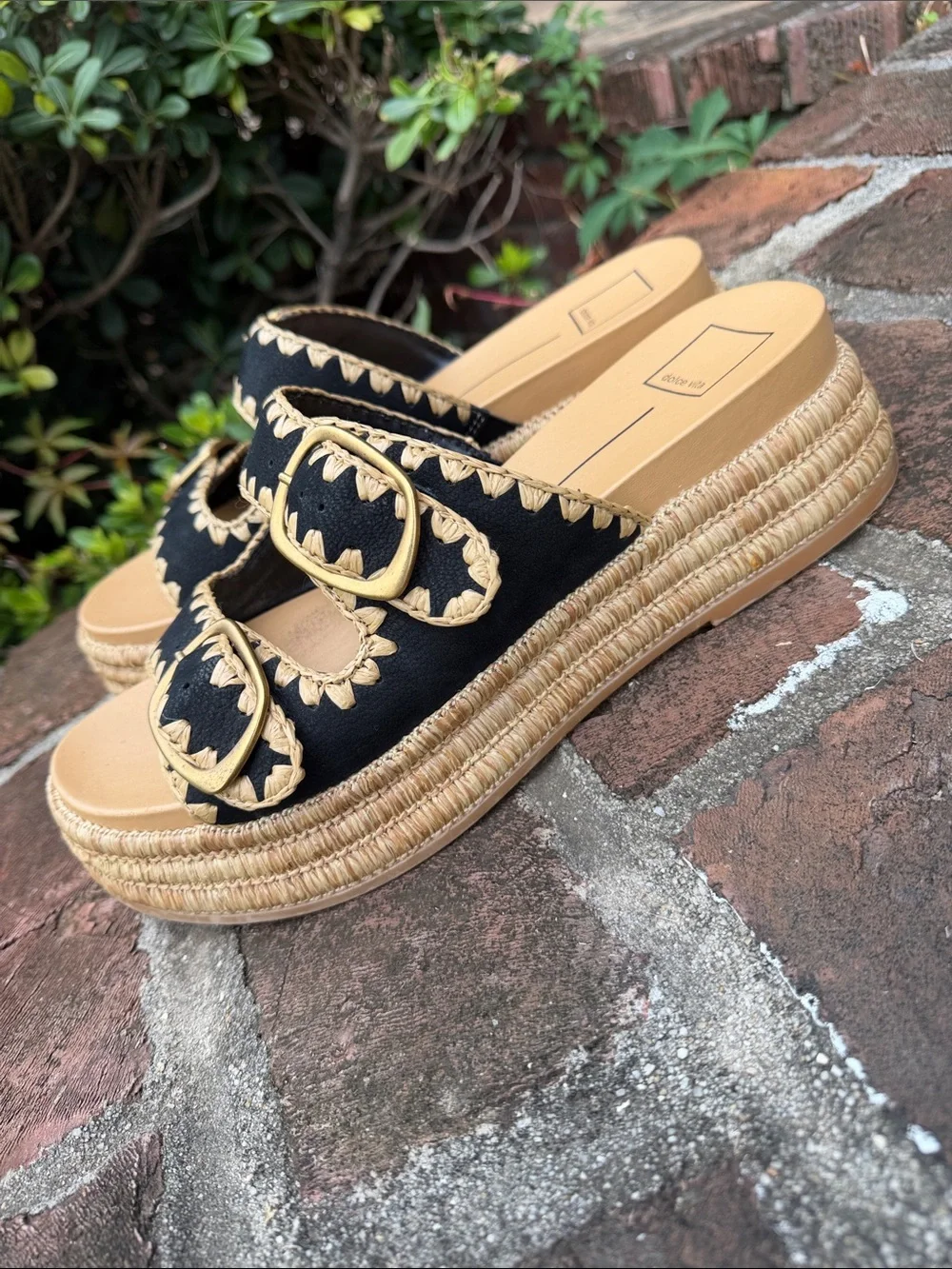 Dolce Vita Black and Tan Espadrille Slide Sandals size 11